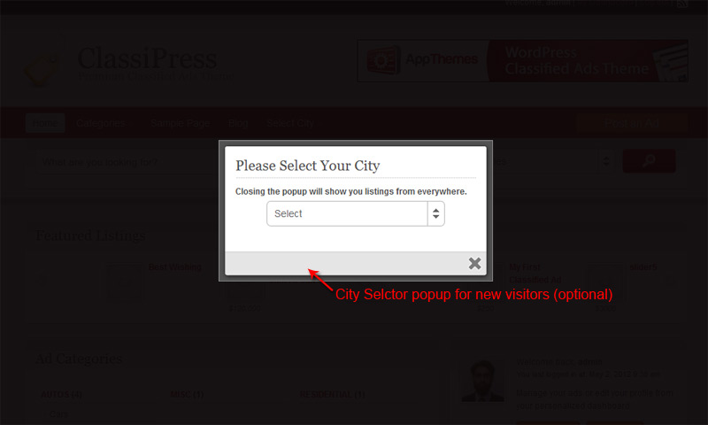 City selector popup for first time visitor which can be switched of from plugin settings